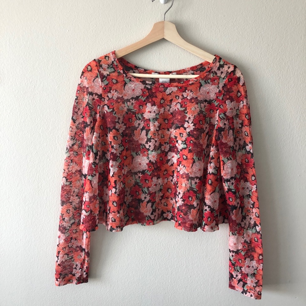 American Rag Floral Long-Sleeve Crop Top